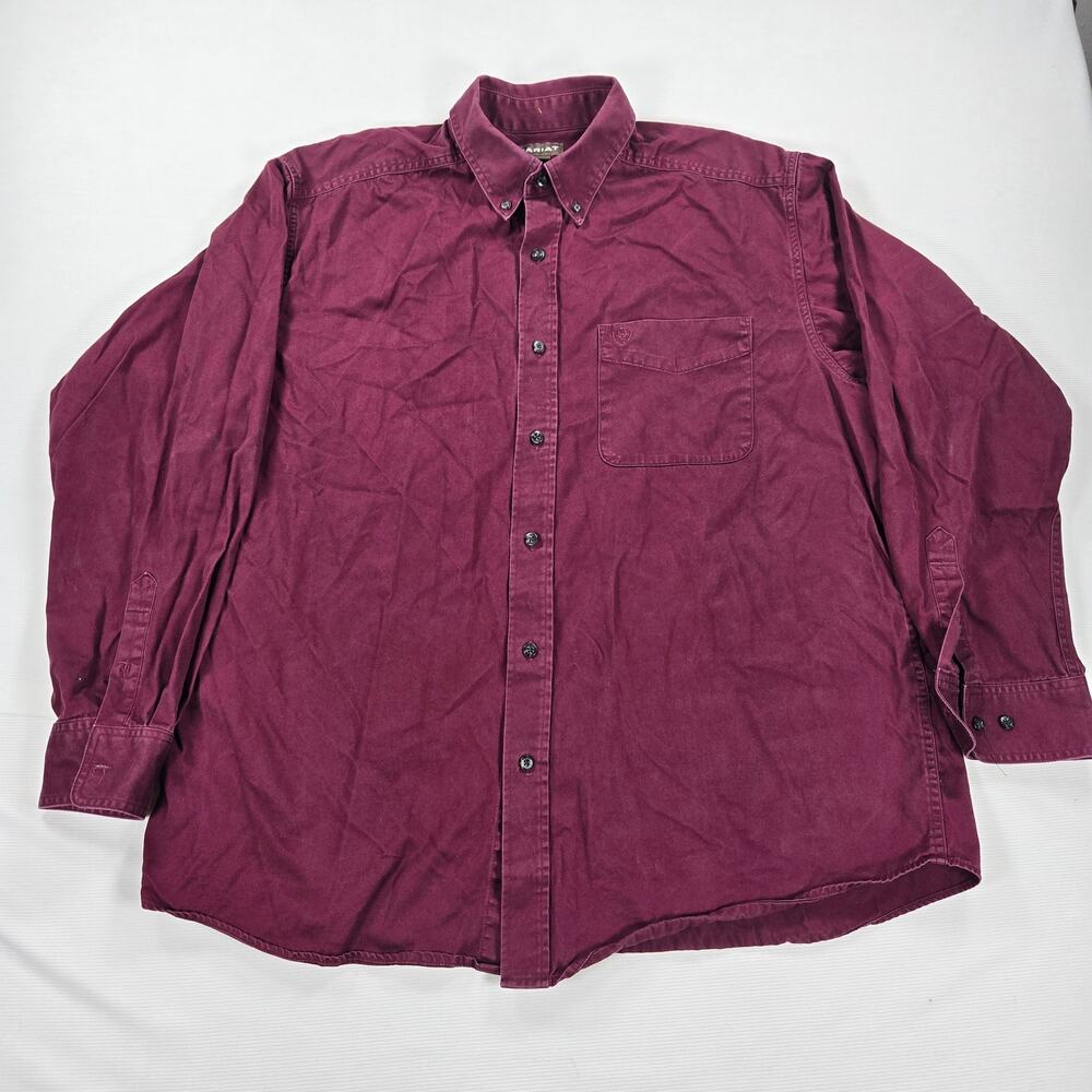 Ariat Long‎ Sleeve Burgundy Button Up Western Work Shirt Men's Size XL